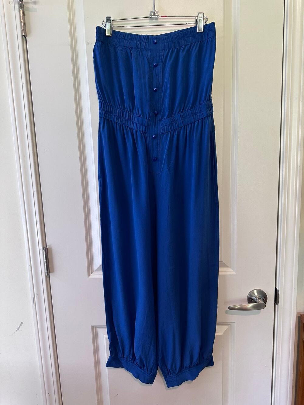 MM Couture sz M 100% Silk Strapless Cobalt Blue Jumpsuit Romper